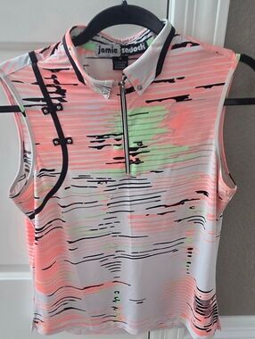 Jamie Sadock peach, lime green, black & white sleeveless Top. EUC!